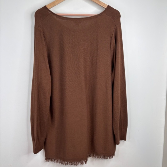 J Jill Fringe Tunic Sweater LP Chocolate Brown Boho Equestrian Western Old Money - Picture 6 of 12
